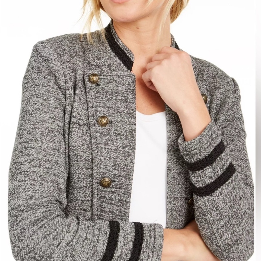 Tommy Hilfiger Military Style Jacket Tweed Black Gray Blazer Women’s Large - Picture 5 of 14